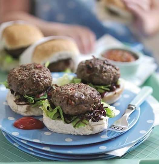Butcher burgers with balsamic glazed onions